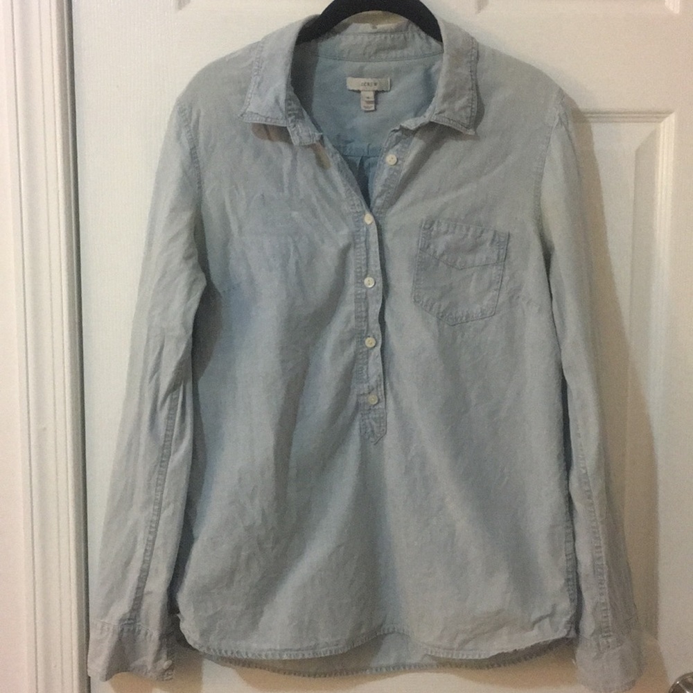 J. Crew light wash chambray shirt.